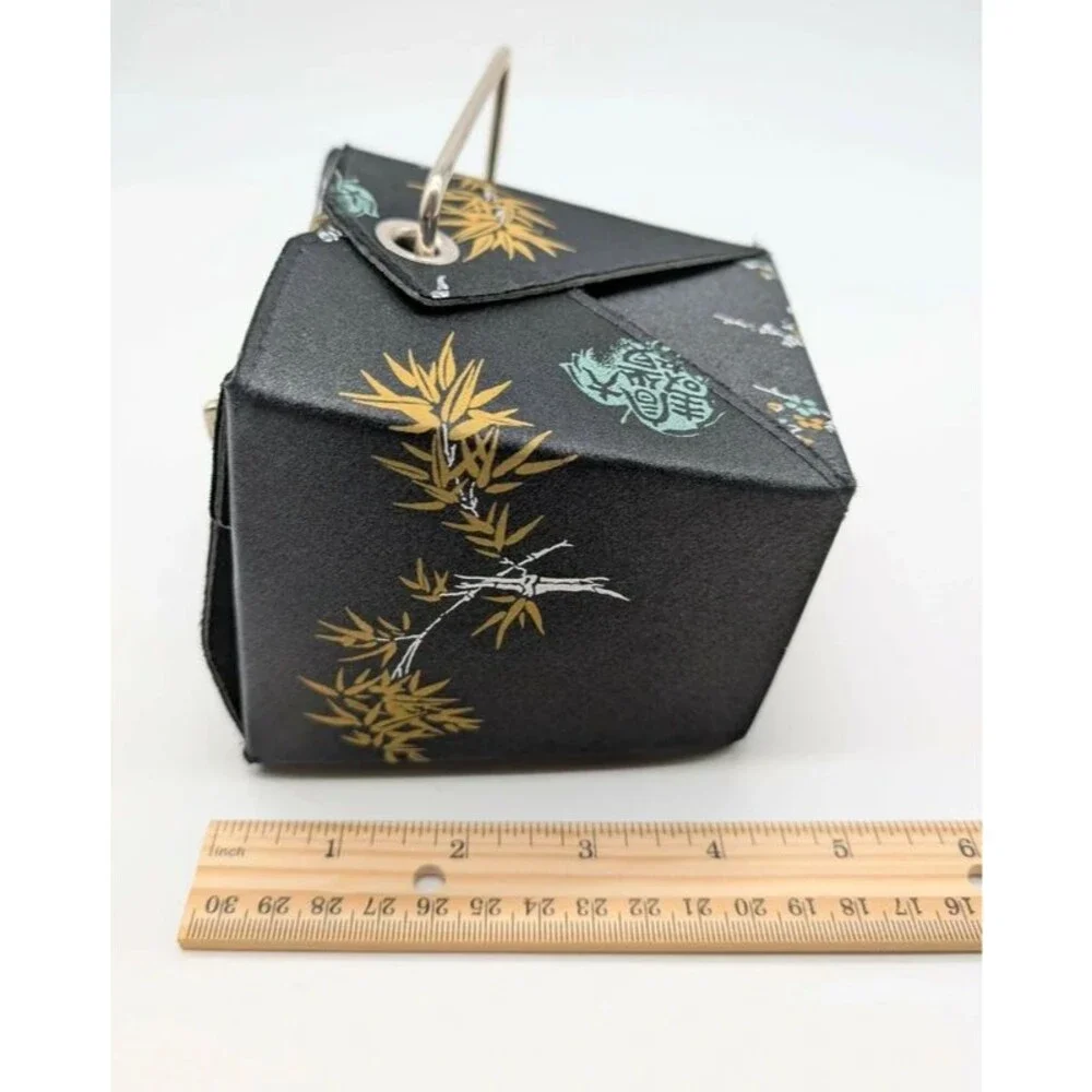 Chinese Takeout Box Purse Storage Accent Black Gold